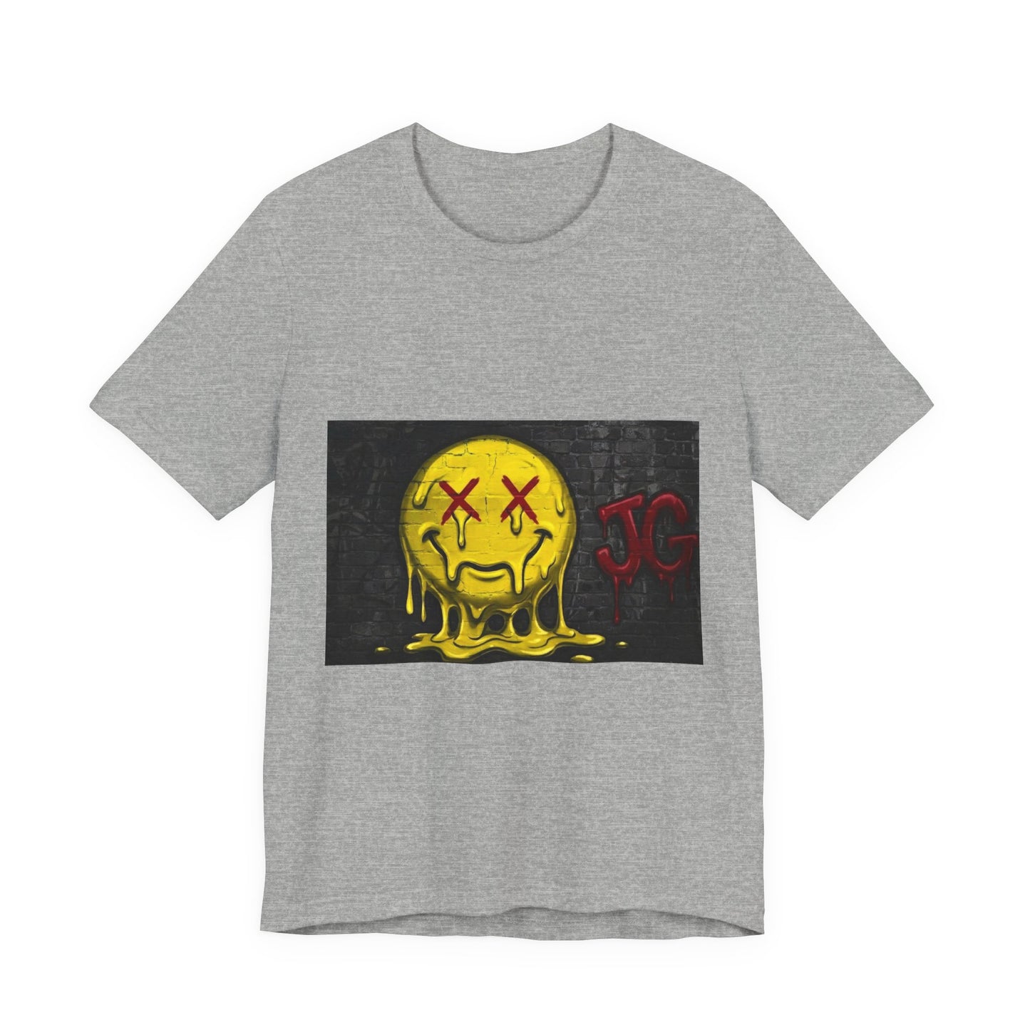 Melting Smiley Graphic Tee — Distressed Yellow Drip Face T-Shirt