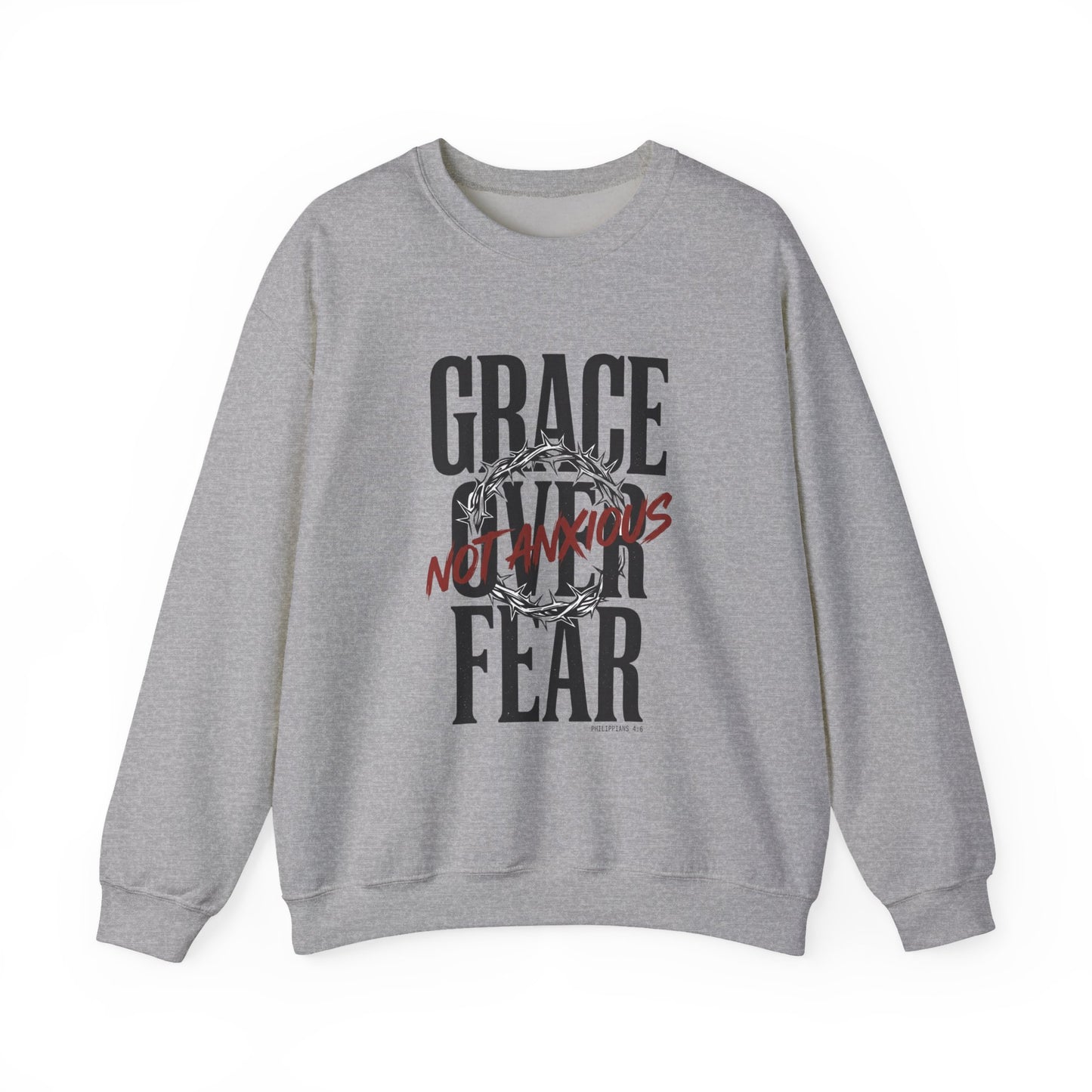 Grace Over Fear Sweatshirt | Christian Streetwear, Distressed Typography