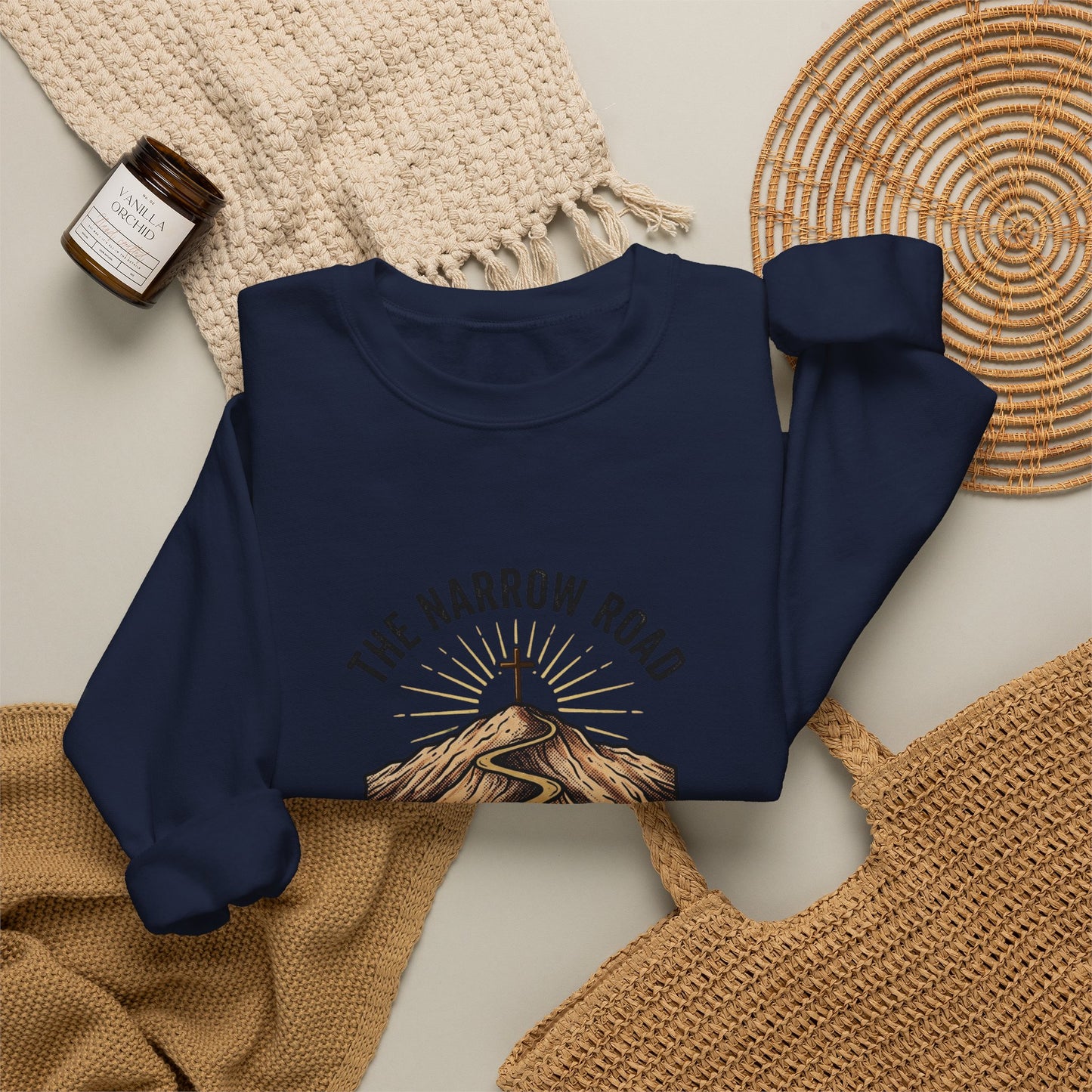 The Narrow Road Matthew 7:14 Crewneck Sweatshirt | Christian Streetwear