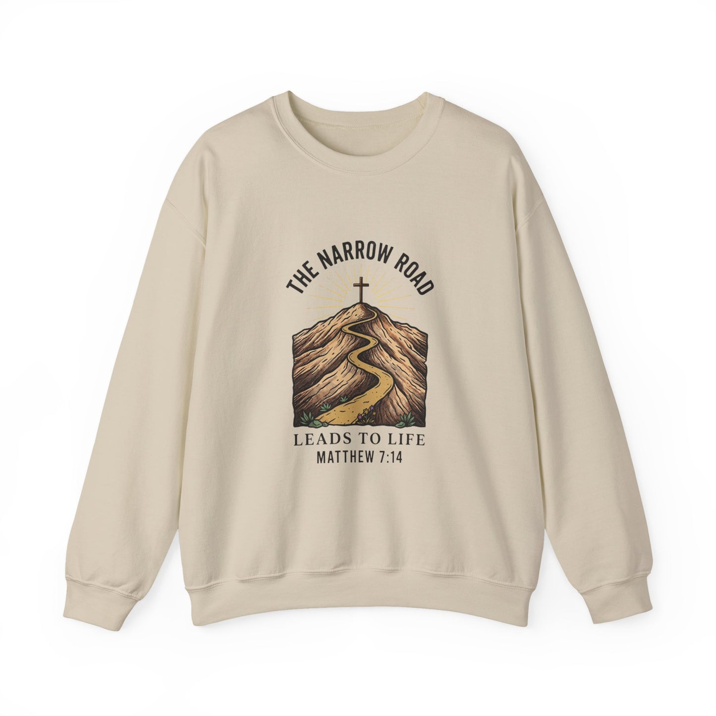 The Narrow Road Matthew 7:14 Crewneck Sweatshirt | Christian Streetwear