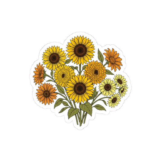 Sunflower Bouquet Kiss-Cut Sticker — Floral Laptop Decal