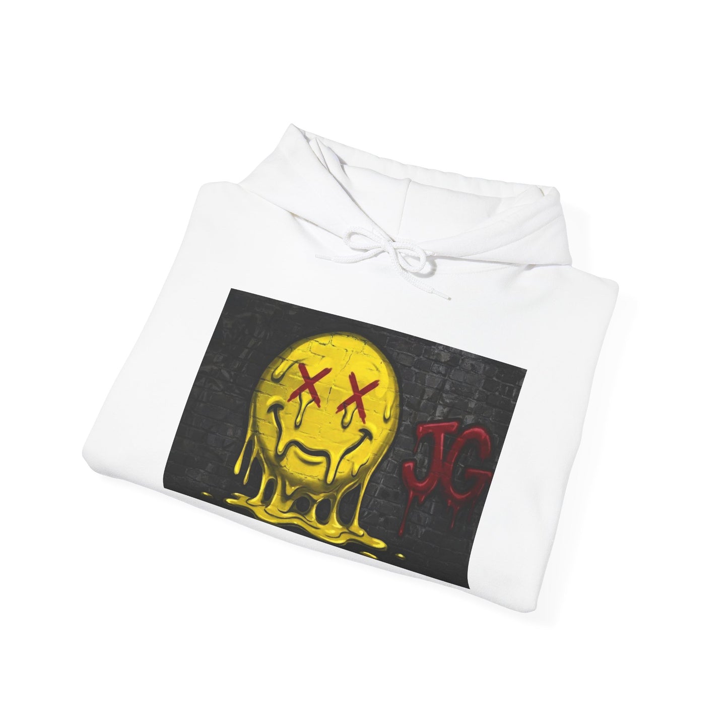 Melting Smiley Hoodie – Grunge Yellow Drip Emoticon Sweatshirt