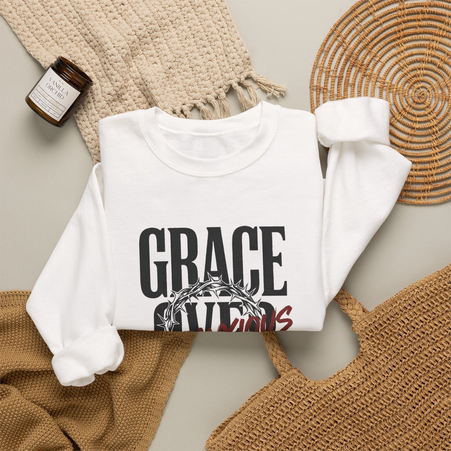 Grace Over Fear Sweatshirt | Christian Streetwear, Distressed Typography