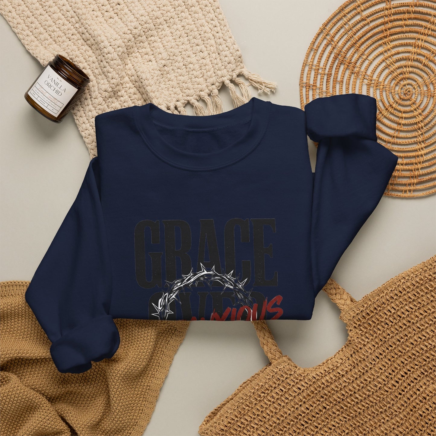 Grace Over Fear Sweatshirt | Christian Streetwear, Distressed Typography