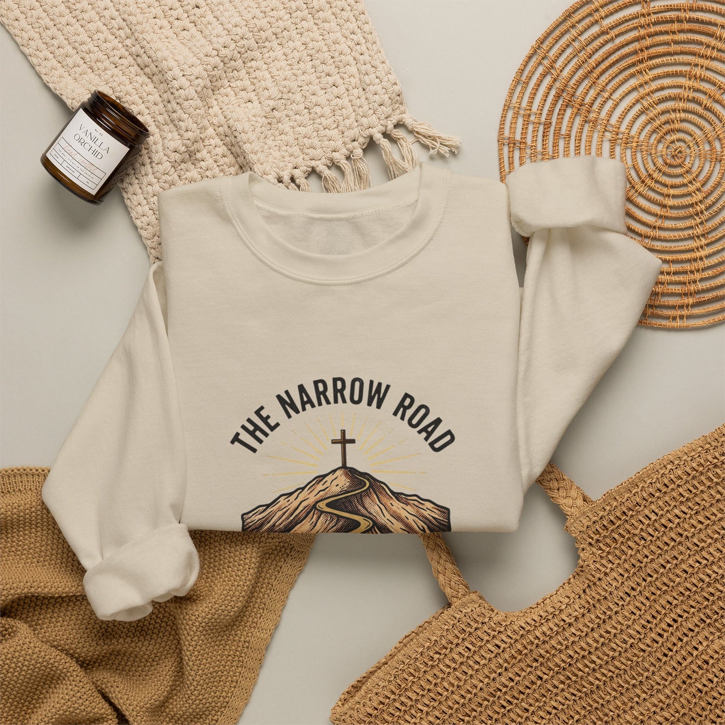 The Narrow Road Matthew 7:14 Crewneck Sweatshirt | Christian Streetwear