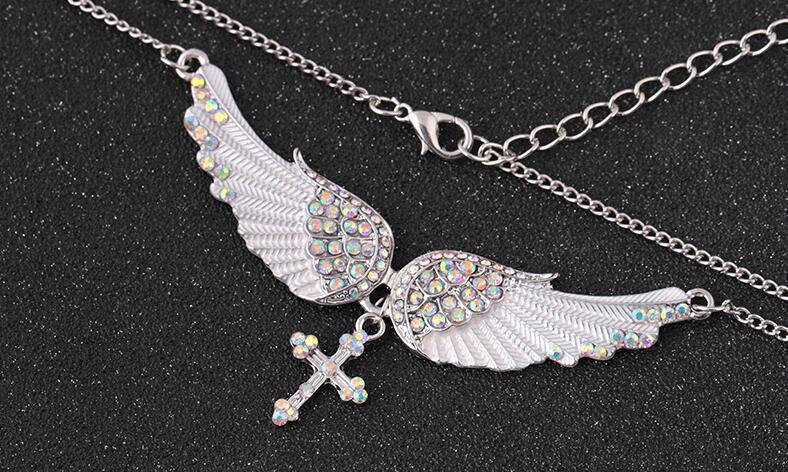 Angel Wings Pendant and Sweater Necklace with Gems