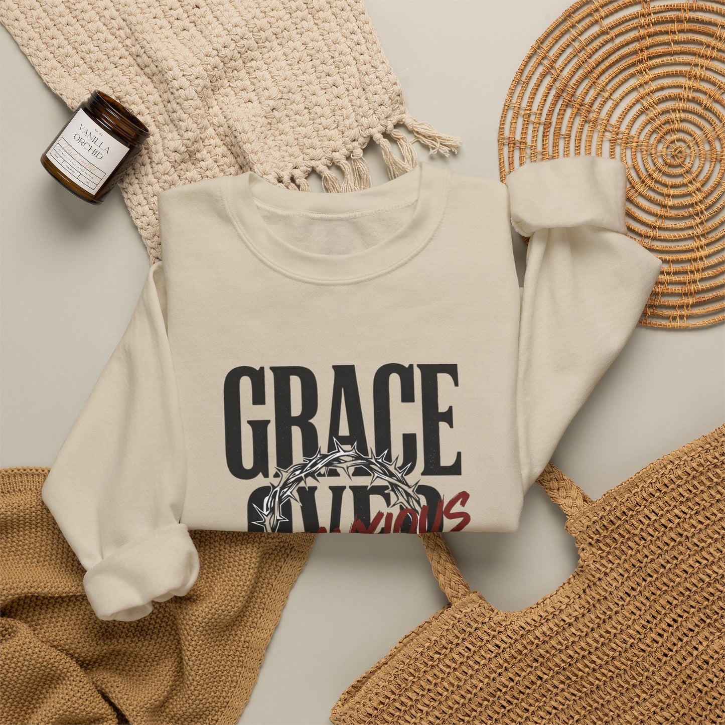 Grace Over Fear Sweatshirt | Christian Streetwear, Distressed Typography