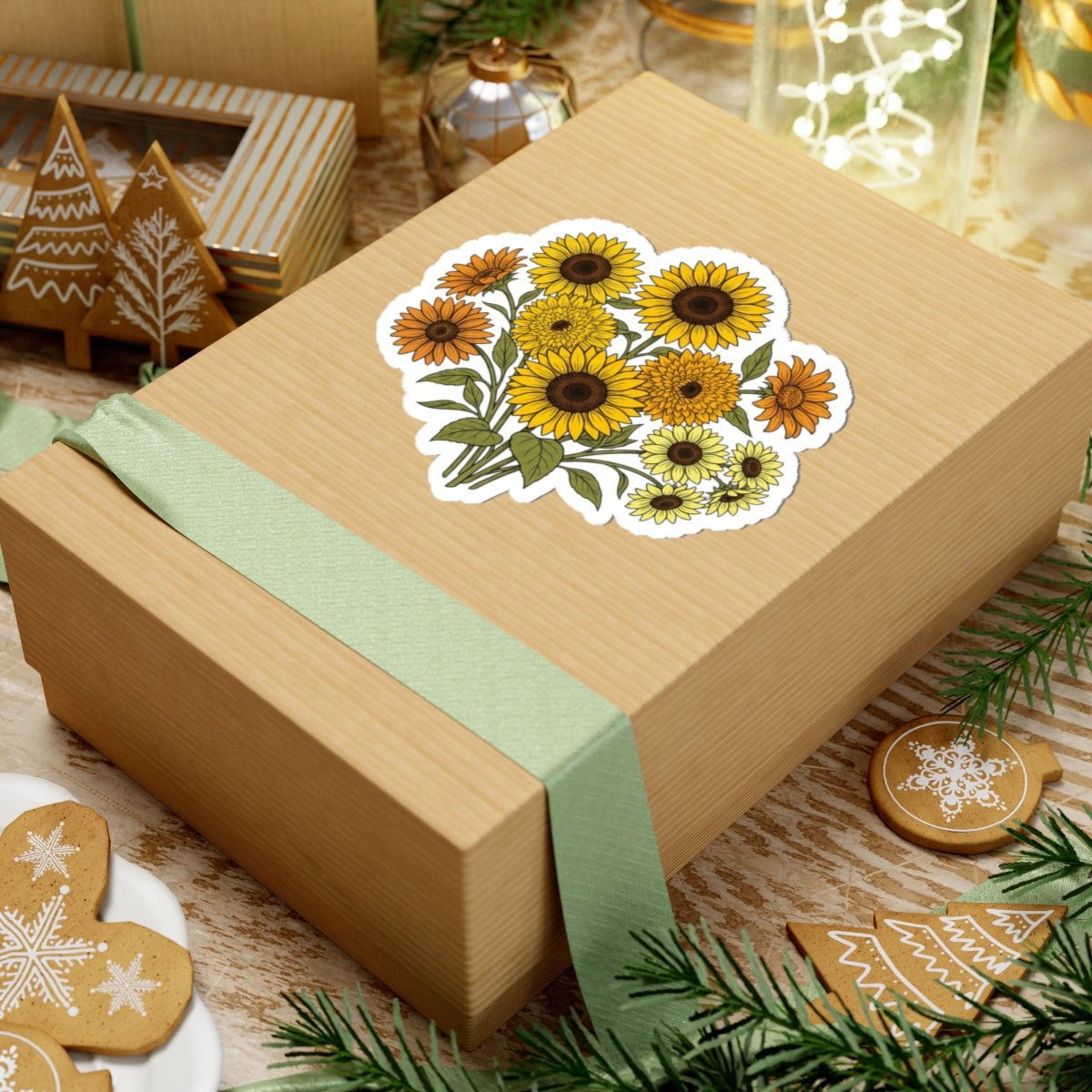 Sunflower Bouquet Kiss-Cut Sticker — Floral Laptop Decal
