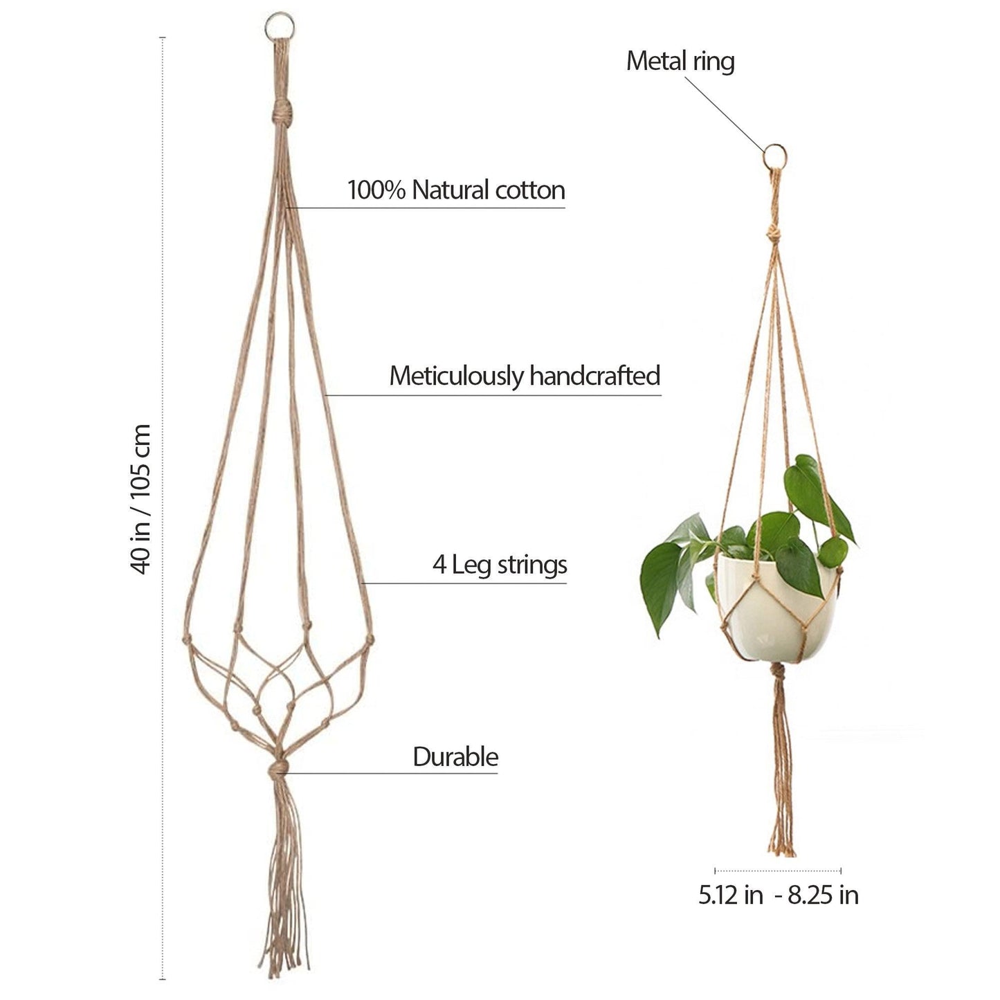 Vintage Macramé Plant Hanger Set – 4-Pack Hanging Rope Plant Holders for Indoor & Outdoor Pots