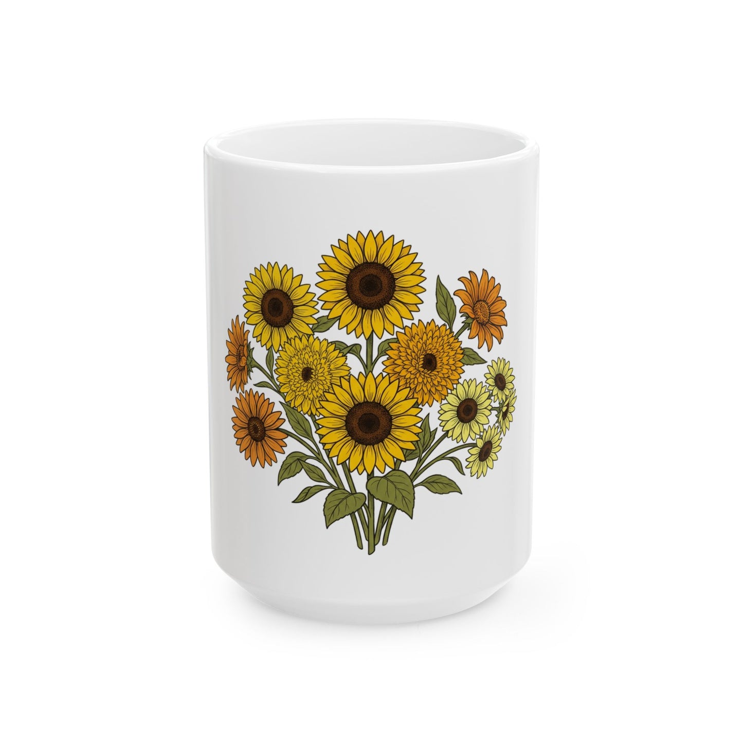 Sunflower Bouquet Ceramic Mug — Vintage Floral Coffee Cup (11oz & 15oz)