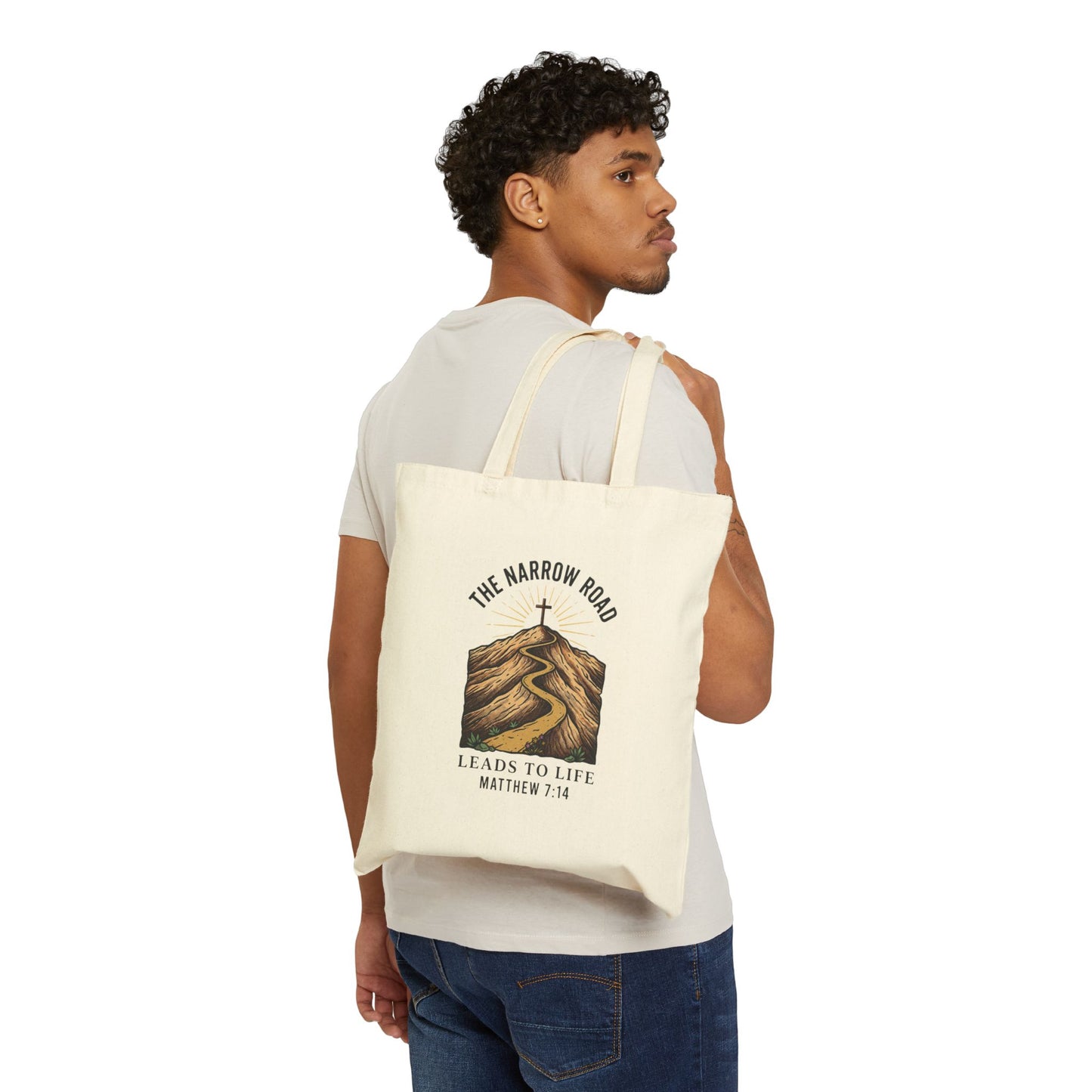 Narrow Road Matthew 7:14 Tote | Christian Streetwear, Scripture Illustration