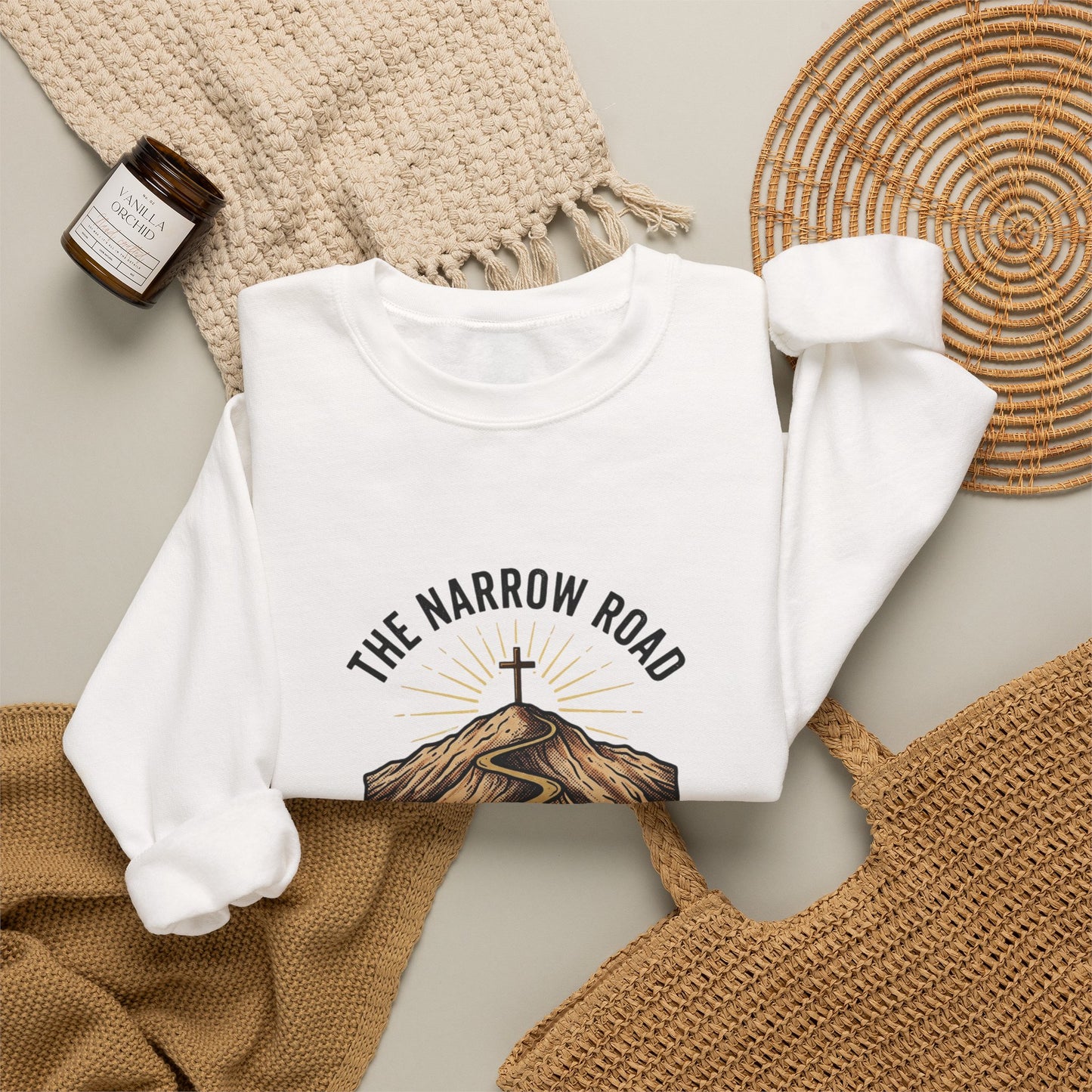 The Narrow Road Matthew 7:14 Crewneck Sweatshirt | Christian Streetwear