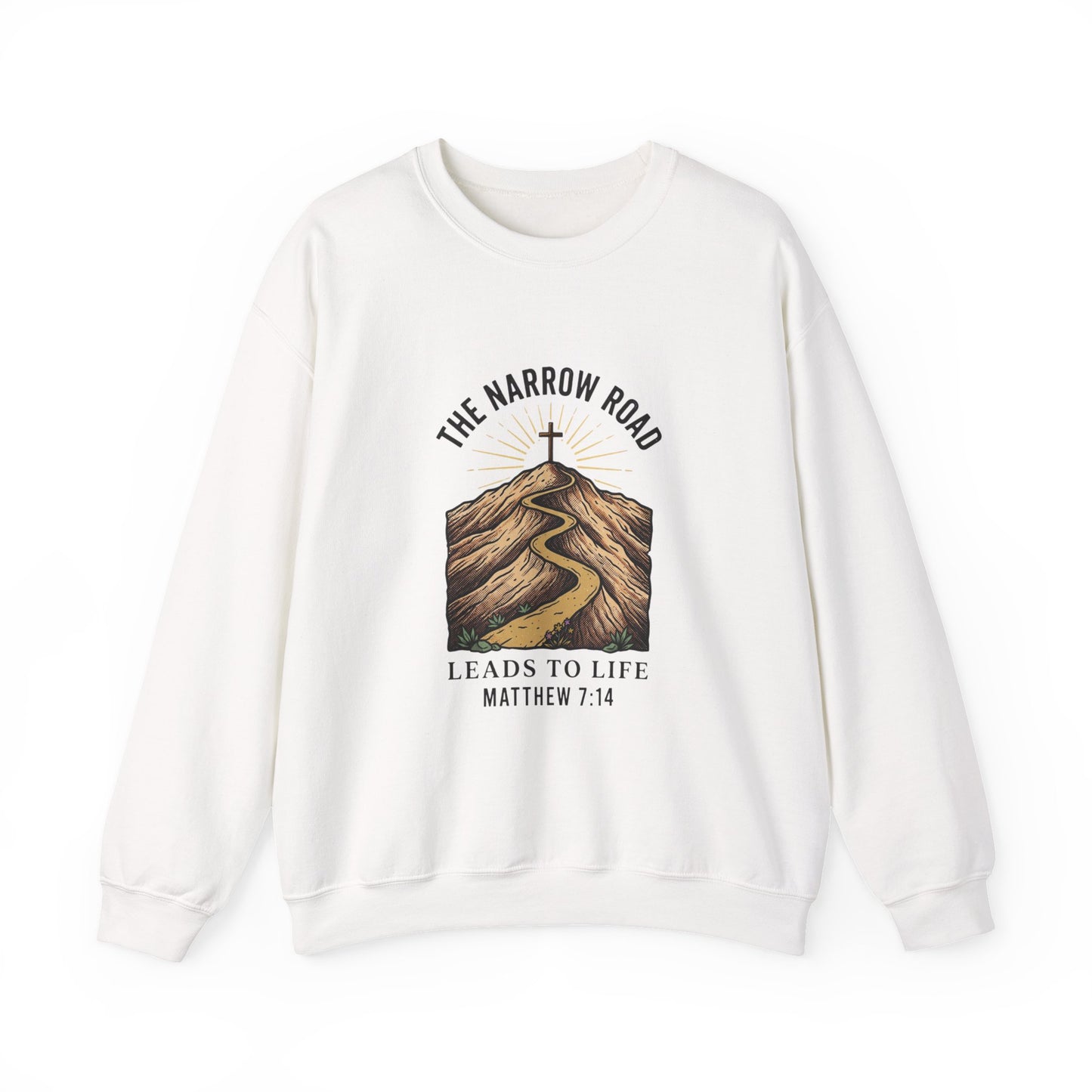 The Narrow Road Matthew 7:14 Crewneck Sweatshirt | Christian Streetwear