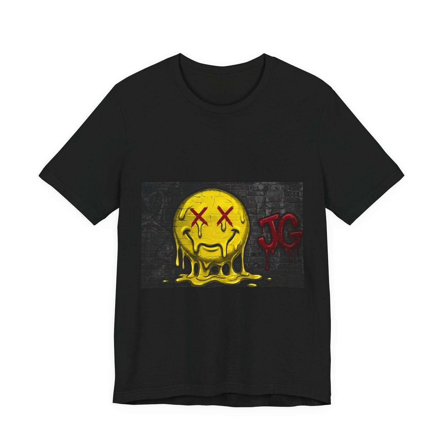 Melting Smiley Graphic Tee — Distressed Yellow Drip Face T-Shirt