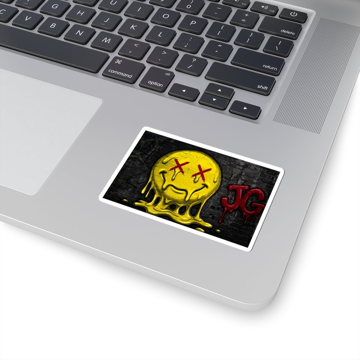 Melting Smile Sticker — Grunge Dripping Emoji Kiss-Cut Decal