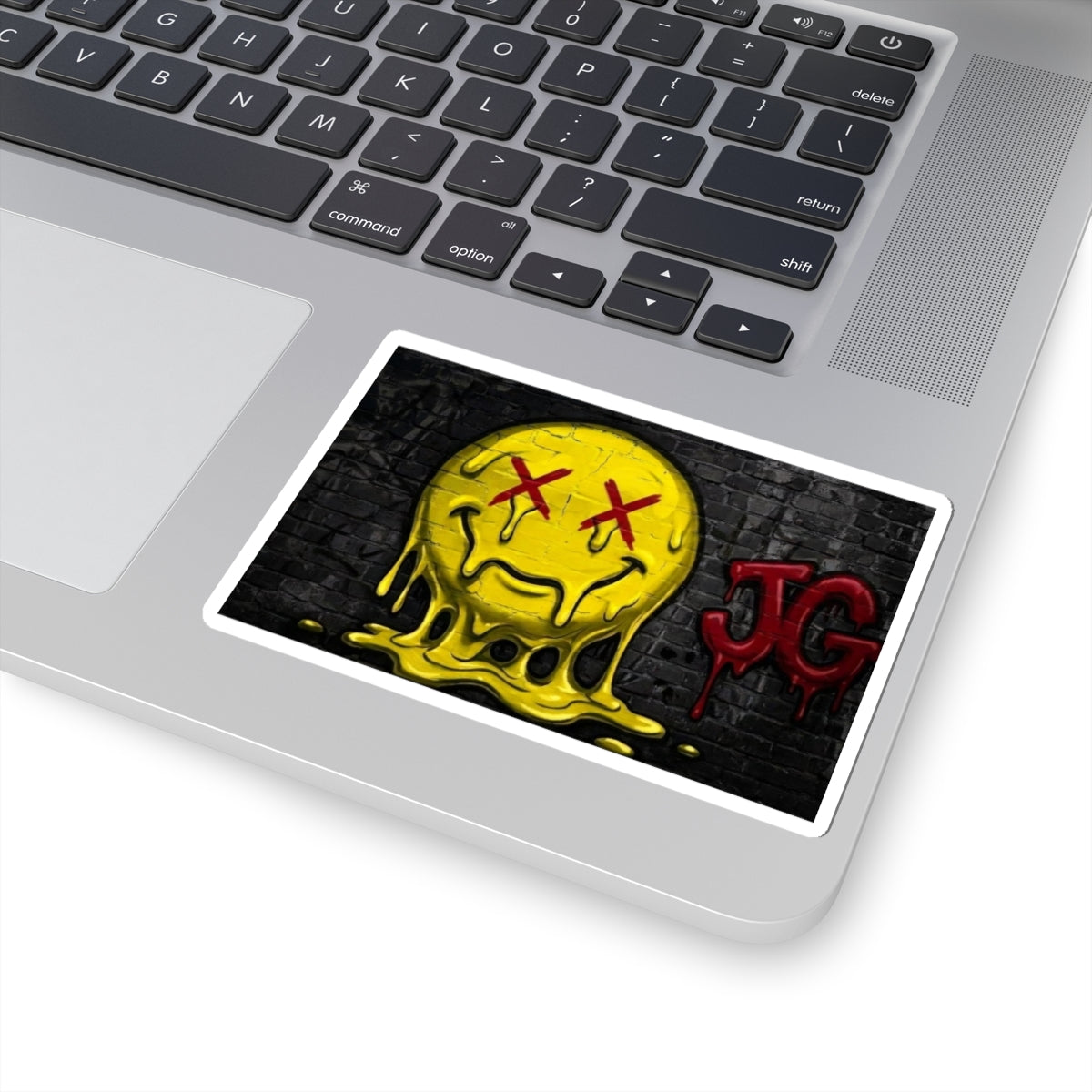 Melting Smile Sticker — Grunge Dripping Emoji Kiss-Cut Decal