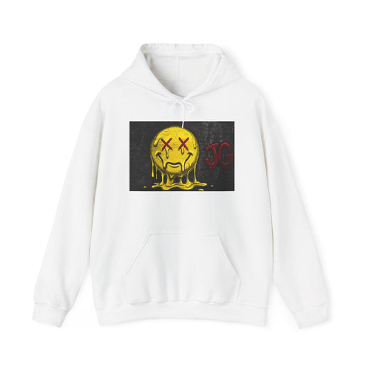 Melting Smiley Hoodie – Grunge Yellow Drip Emoticon Sweatshirt