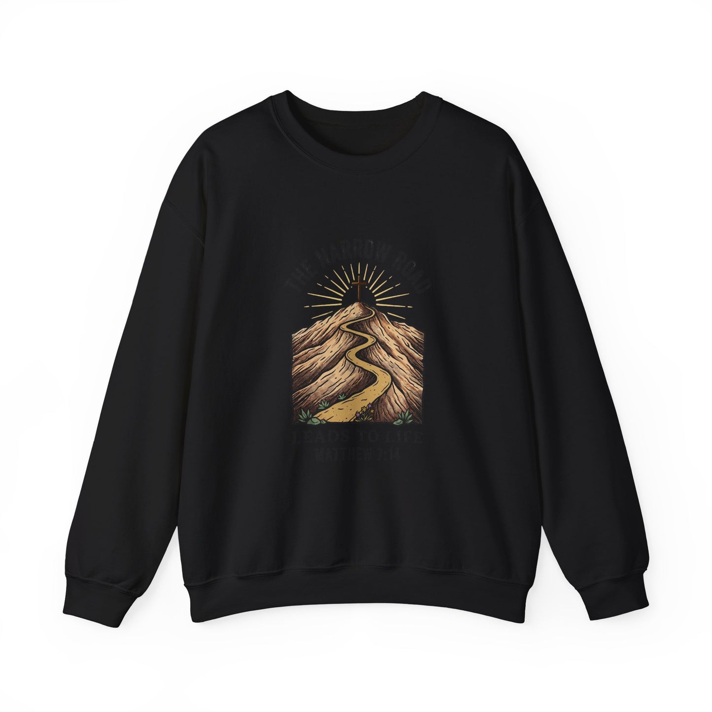 The Narrow Road Matthew 7:14 Crewneck Sweatshirt | Christian Streetwear