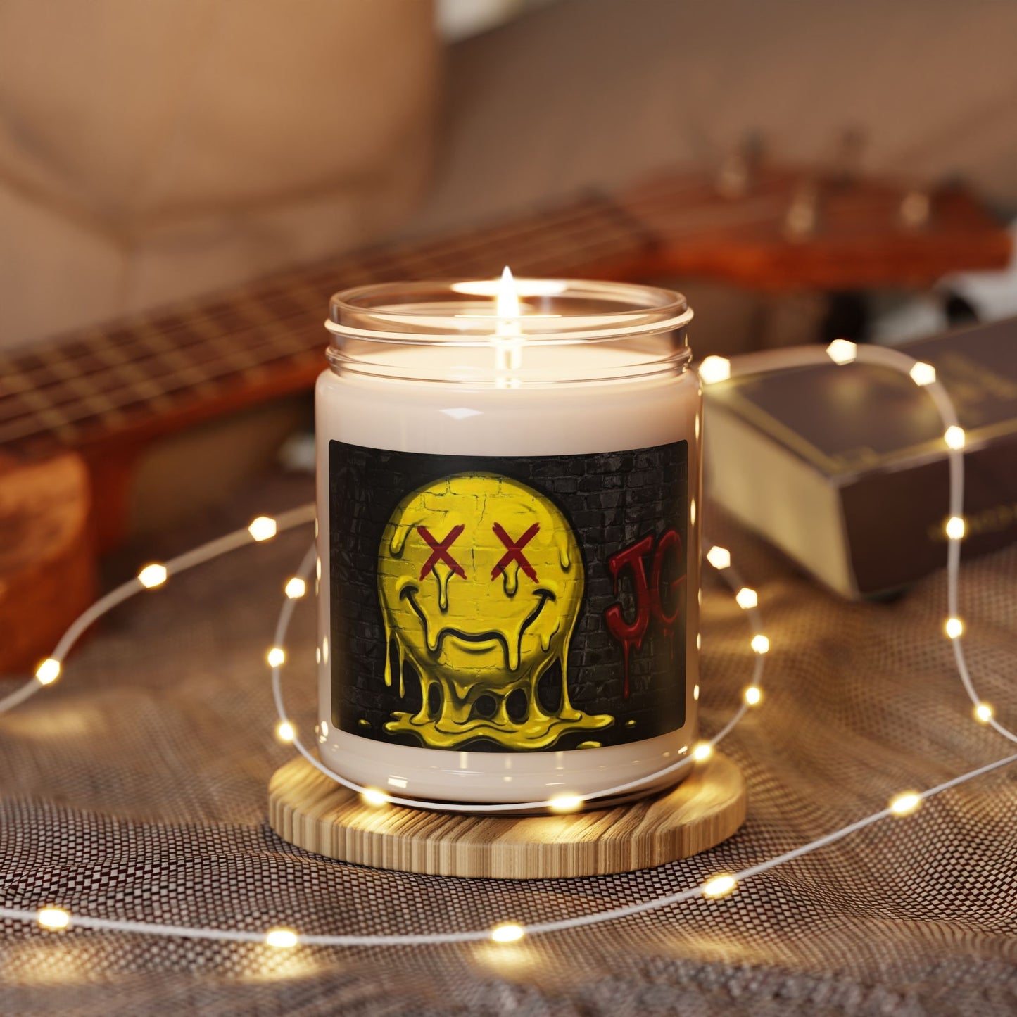 Melting Smiley Soy Candle — 9oz Scented Jar (Street Art Graphic)