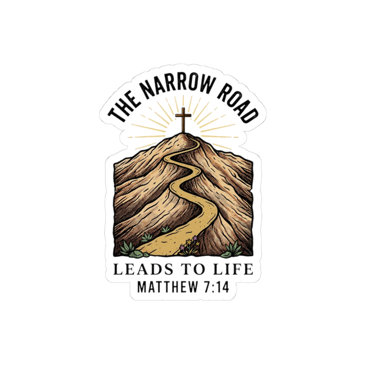 Narrow Road Matthew 7:14 Kiss-Cut Sticker | Christian Streetwear, Scripture