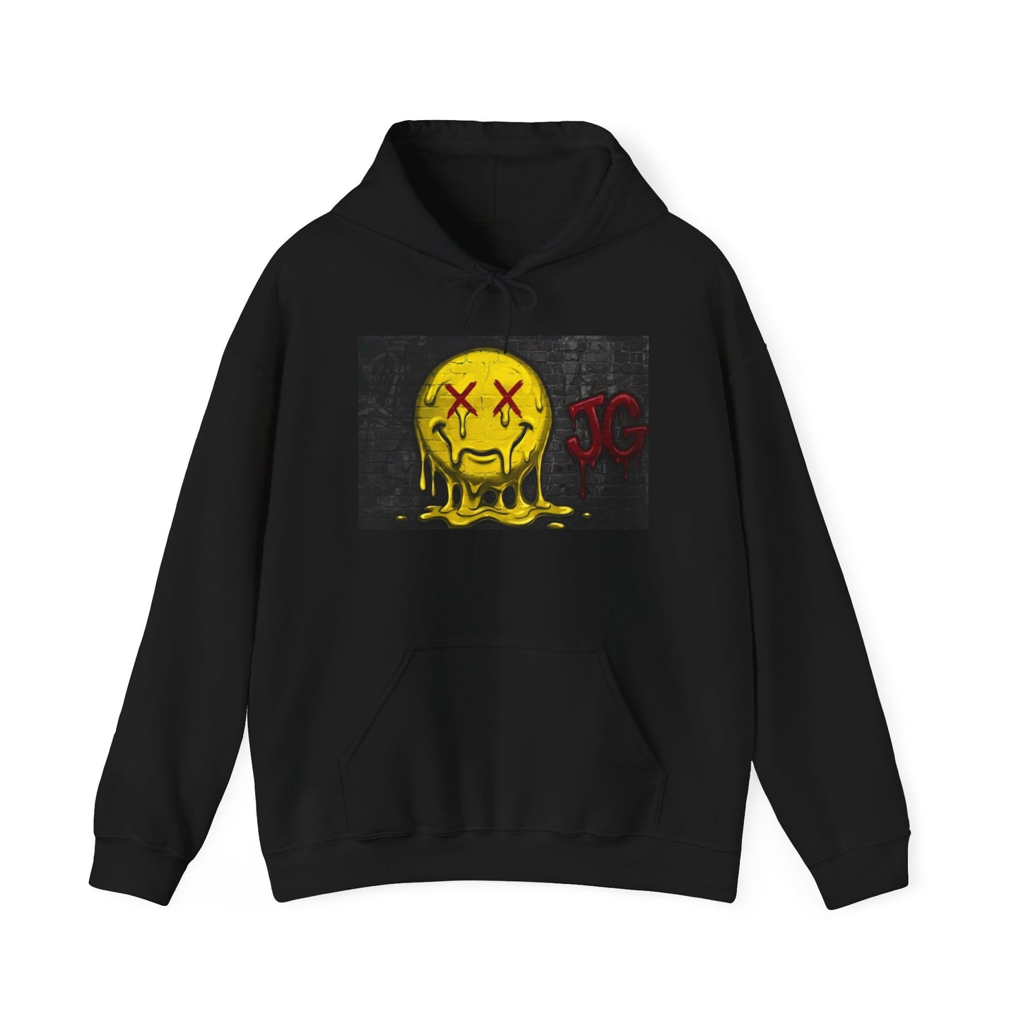 Melting Smiley Hoodie – Grunge Yellow Drip Emoticon Sweatshirt