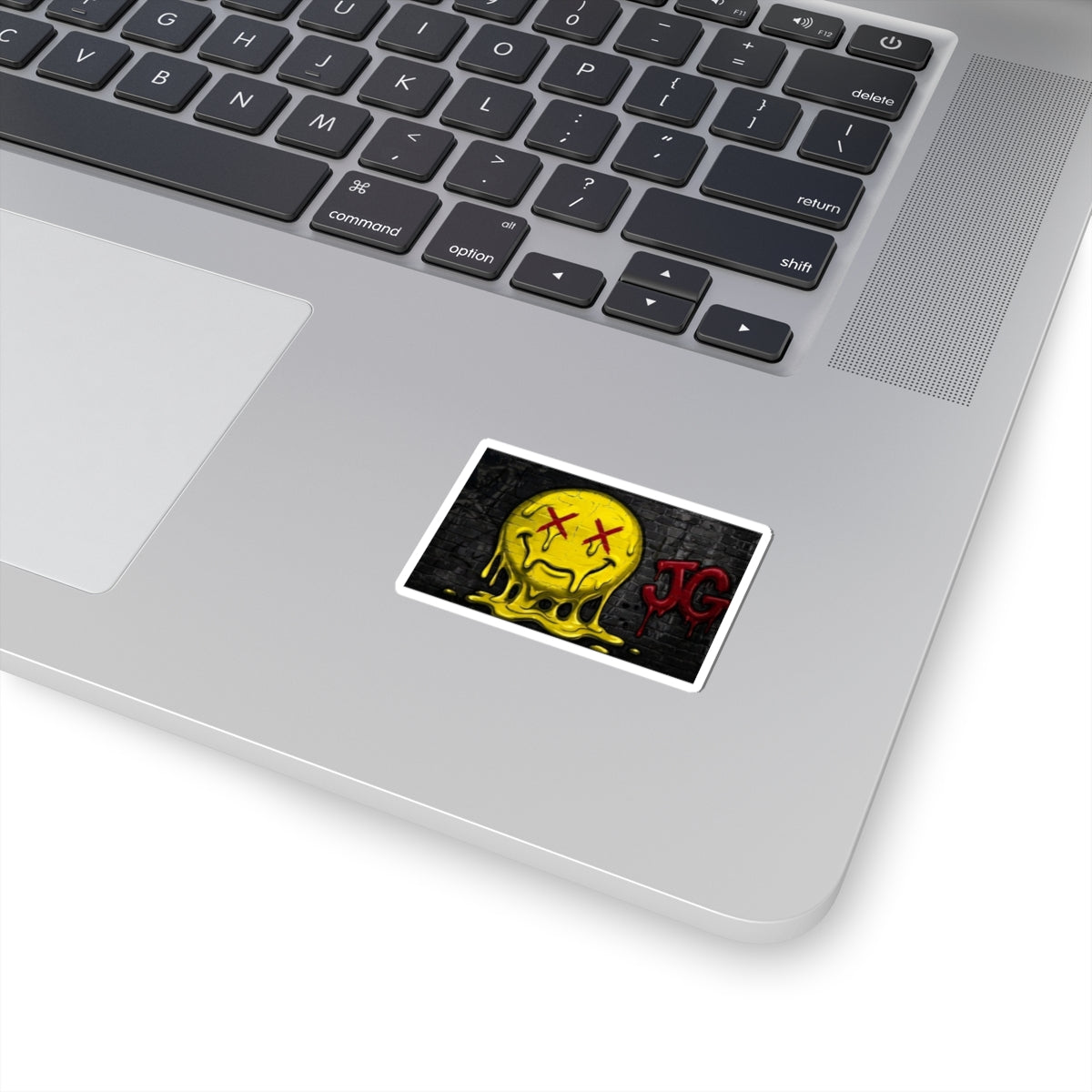 Melting Smile Sticker — Grunge Dripping Emoji Kiss-Cut Decal