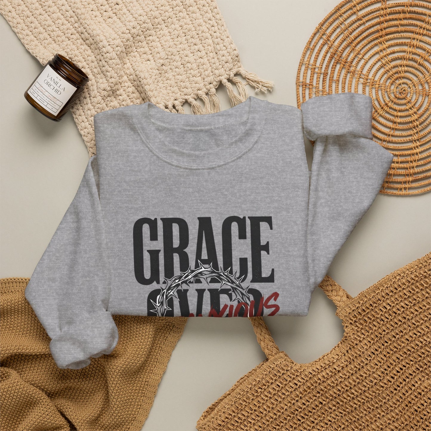 Grace Over Fear Sweatshirt | Christian Streetwear, Distressed Typography