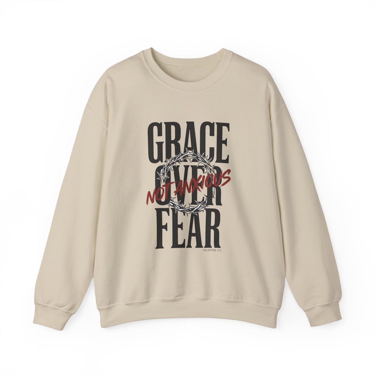 Grace Over Fear Sweatshirt | Christian Streetwear, Distressed Typography
