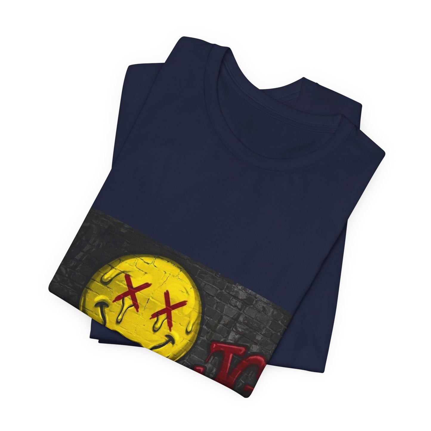 Melting Smiley Graphic Tee — Distressed Yellow Drip Face T-Shirt
