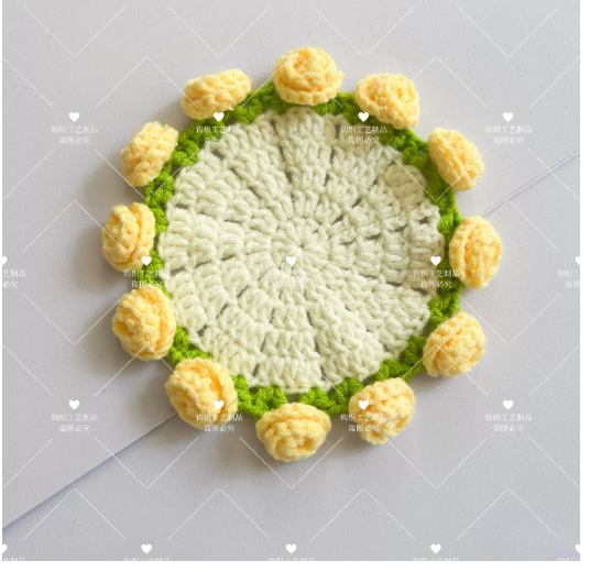 DIY Rose Crochet Coaster Kit – Handmade Flower Coaster Craft Set for Beginners