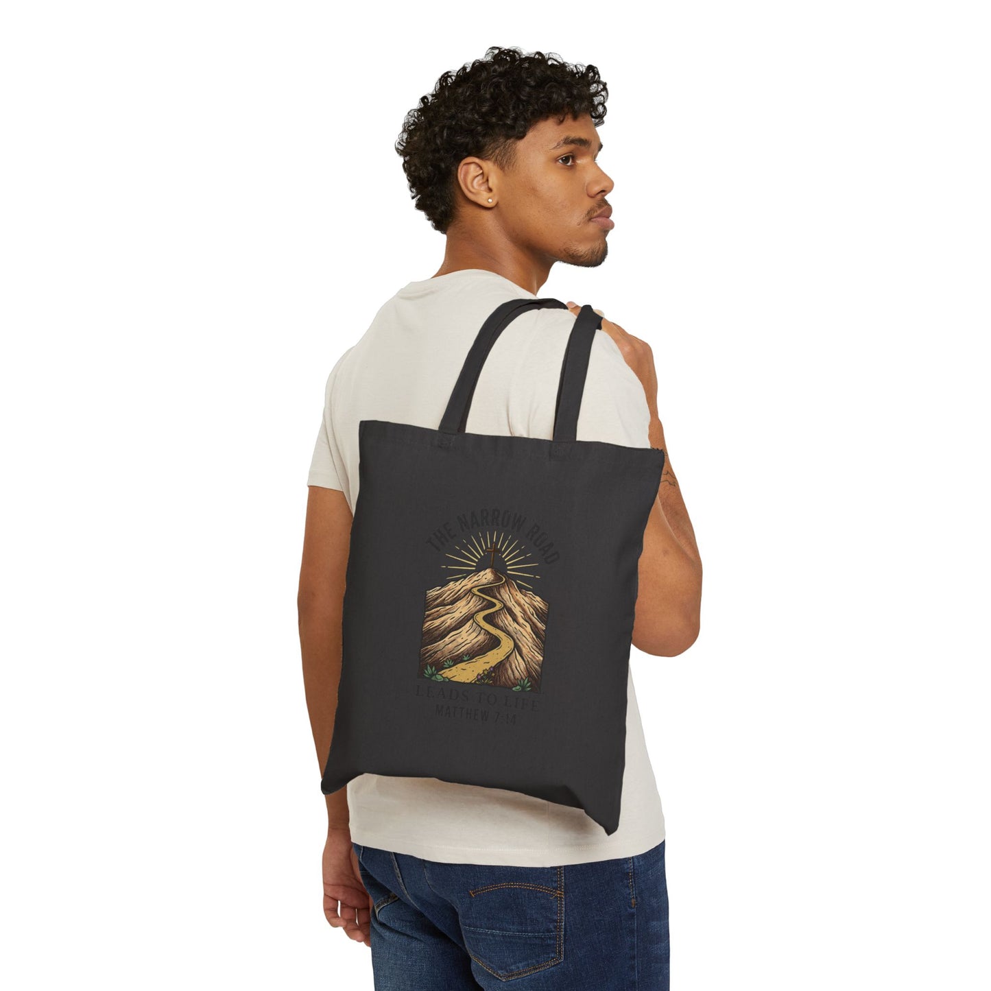 Narrow Road Matthew 7:14 Tote | Christian Streetwear, Scripture Illustration