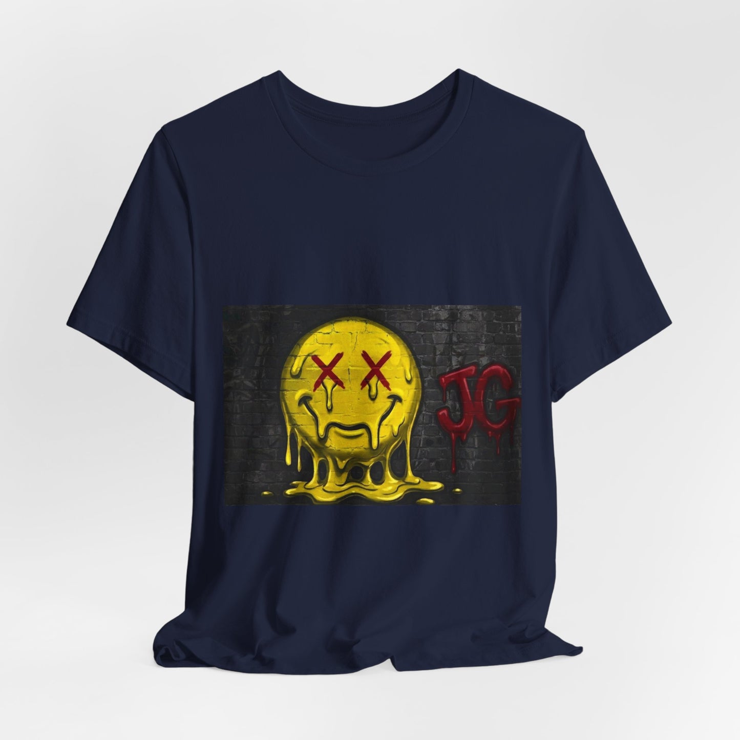 Melting Smiley Graphic Tee — Distressed Yellow Drip Face T-Shirt
