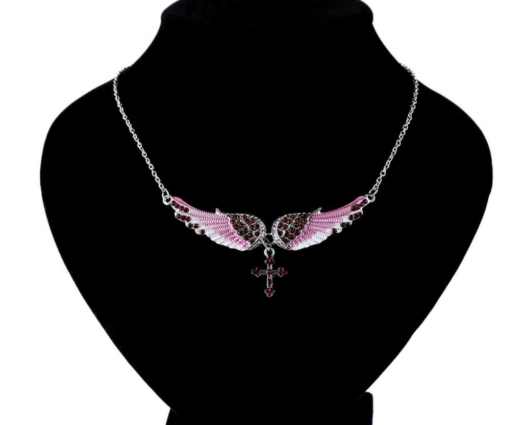 Angel Wings Pendant and Sweater Necklace with Gems
