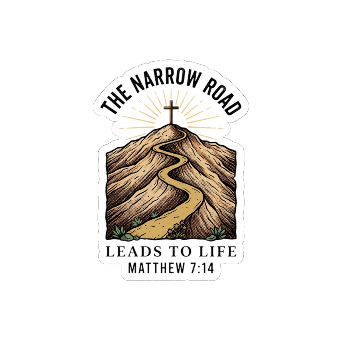Narrow Road Matthew 7:14 Kiss-Cut Sticker | Christian Streetwear, Scripture