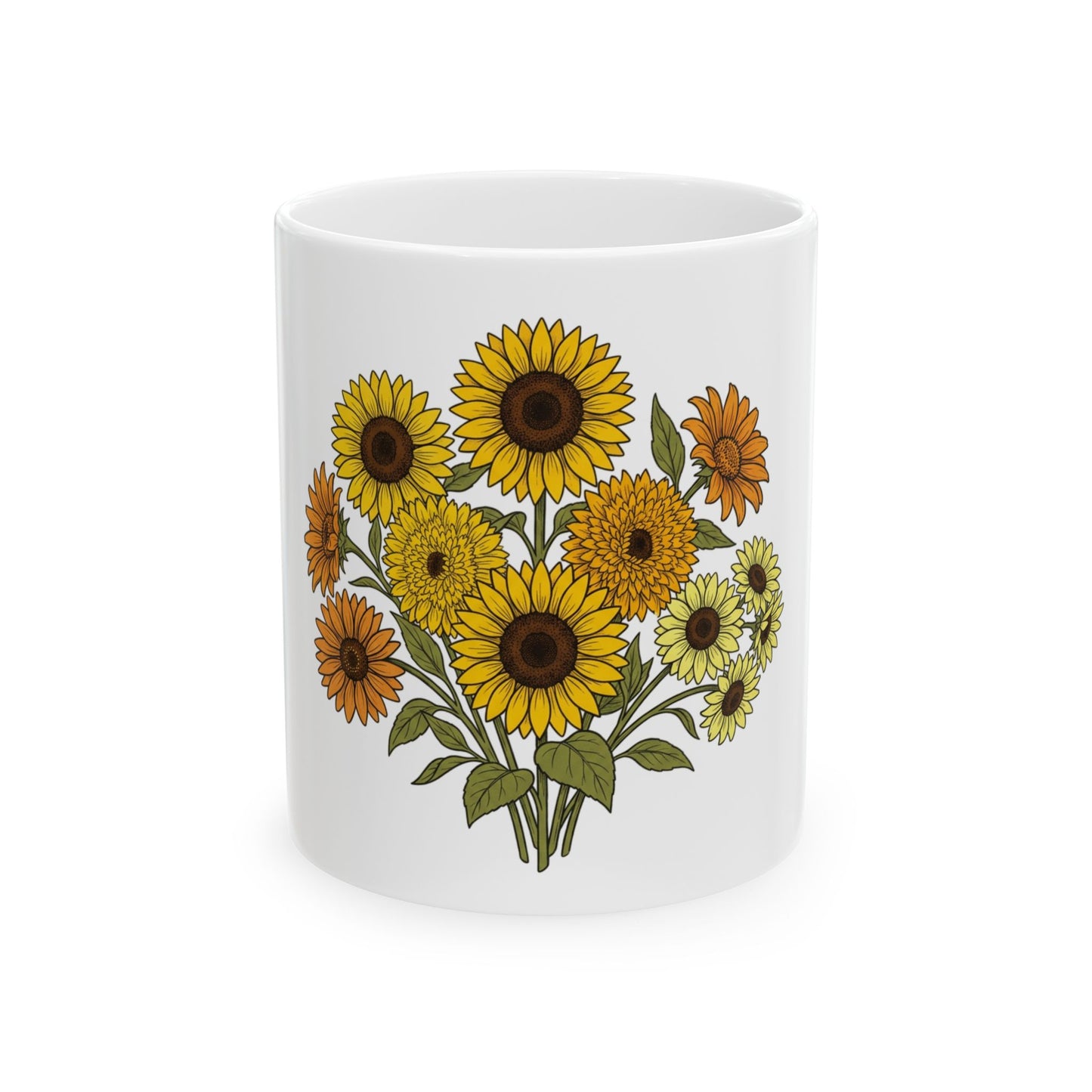 Sunflower Bouquet Ceramic Mug — Vintage Floral Coffee Cup (11oz & 15oz)