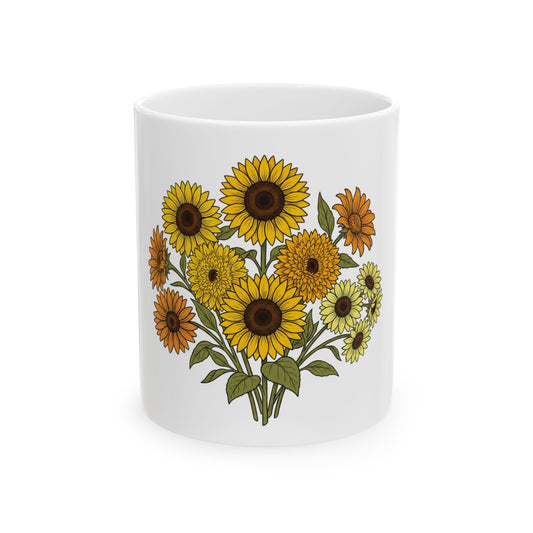 Sunflower Bouquet Ceramic Mug — Vintage Floral Coffee Cup (11oz & 15oz)