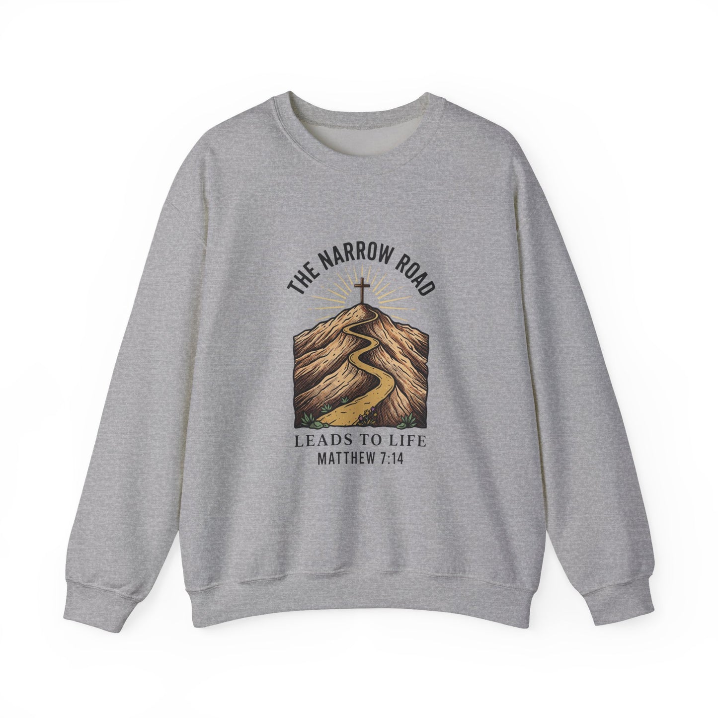 The Narrow Road Matthew 7:14 Crewneck Sweatshirt | Christian Streetwear