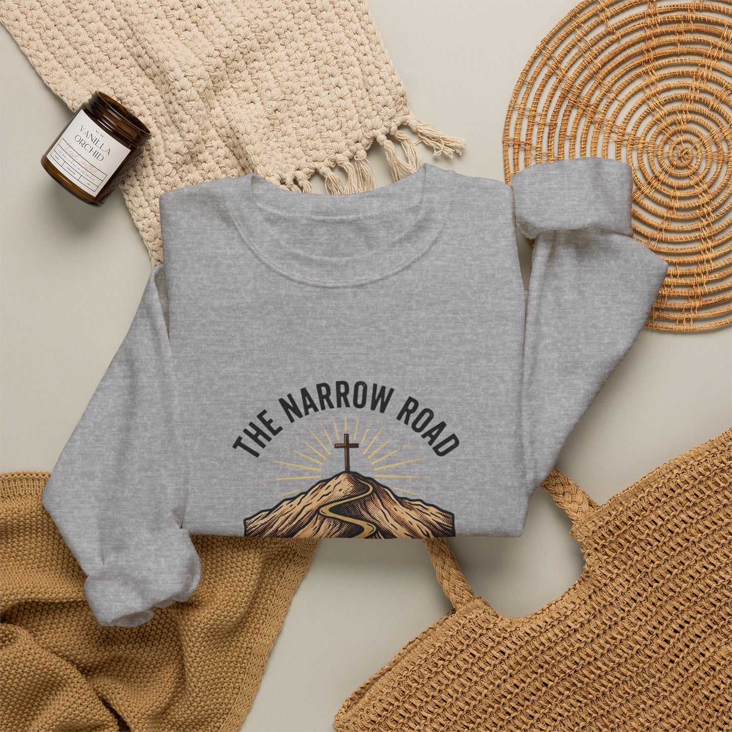 The Narrow Road Matthew 7:14 Crewneck Sweatshirt | Christian Streetwear