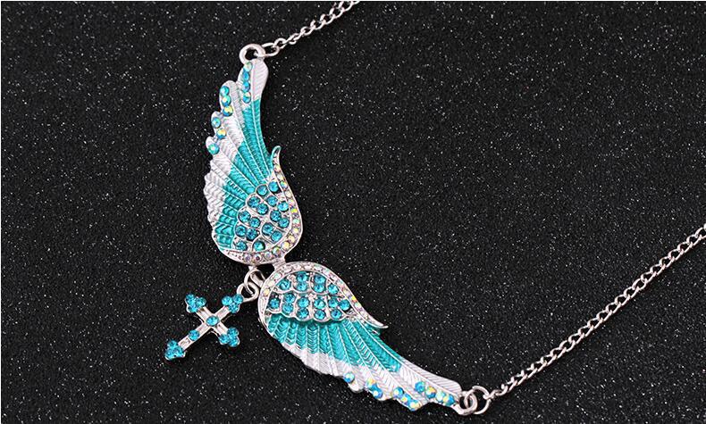 Angel Wings Pendant and Sweater Necklace with Gems