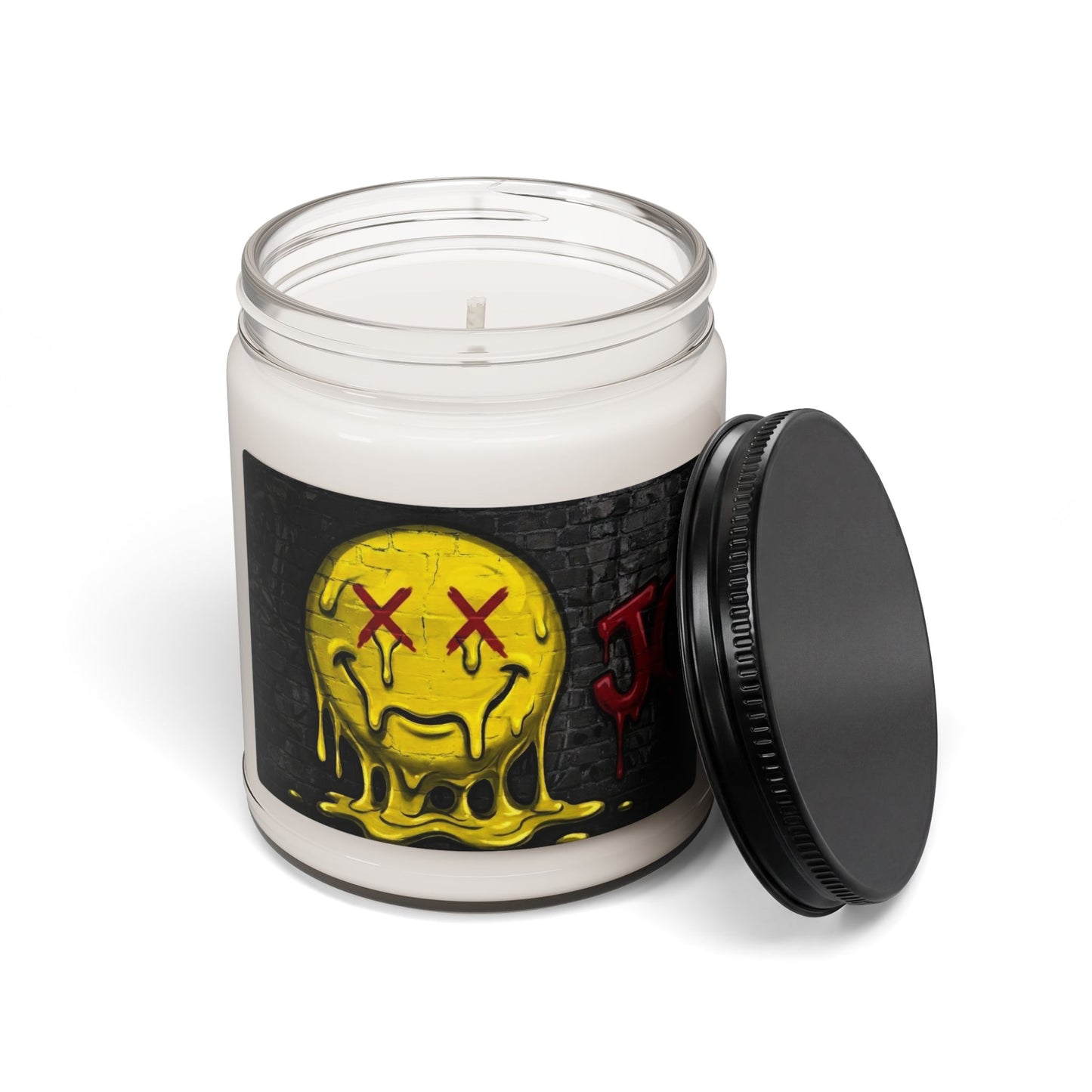 Melting Smiley Soy Candle — 9oz Scented Jar (Street Art Graphic)