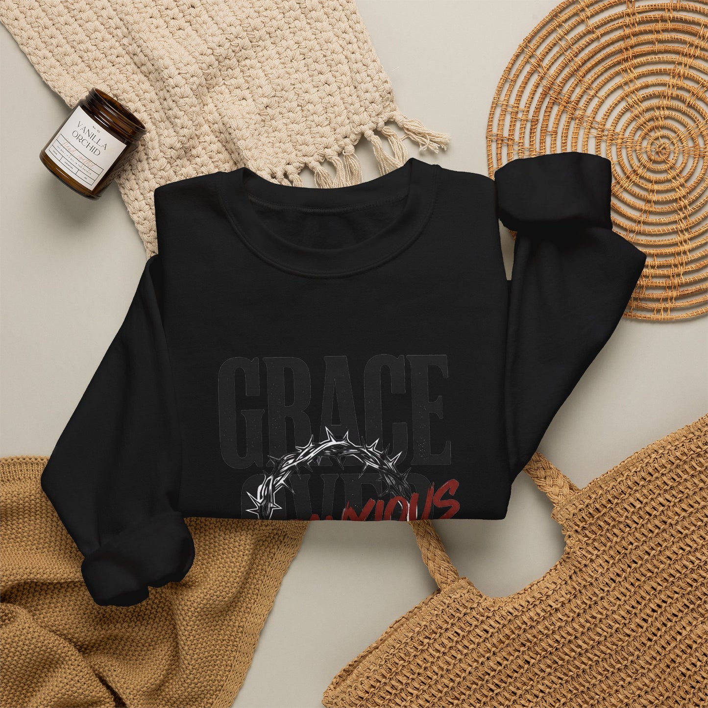 Grace Over Fear Sweatshirt | Christian Streetwear, Distressed Typography