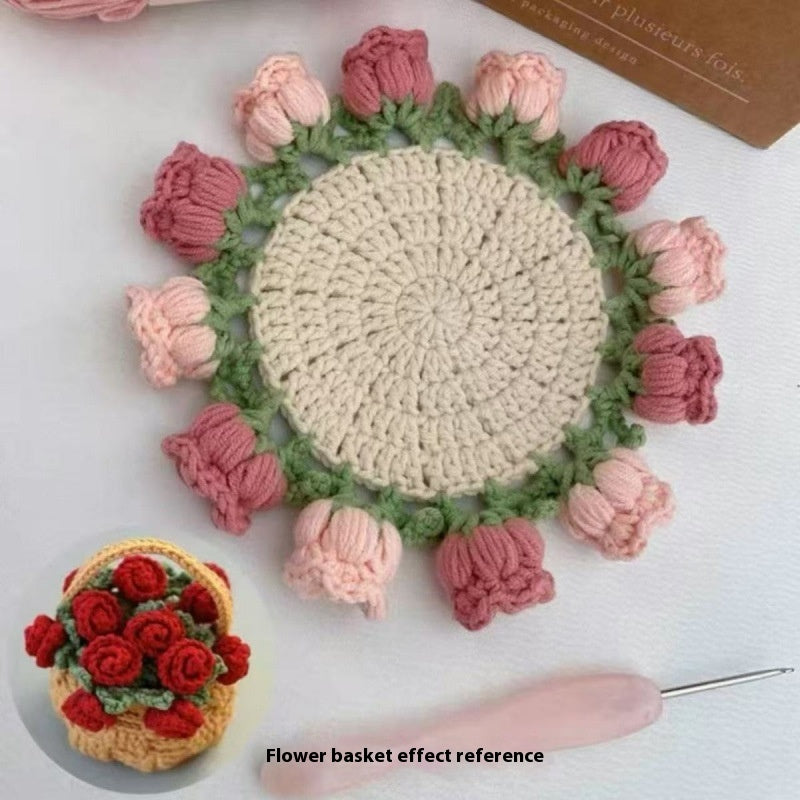 DIY Rose Crochet Coaster Kit – Handmade Flower Coaster Craft Set for Beginners