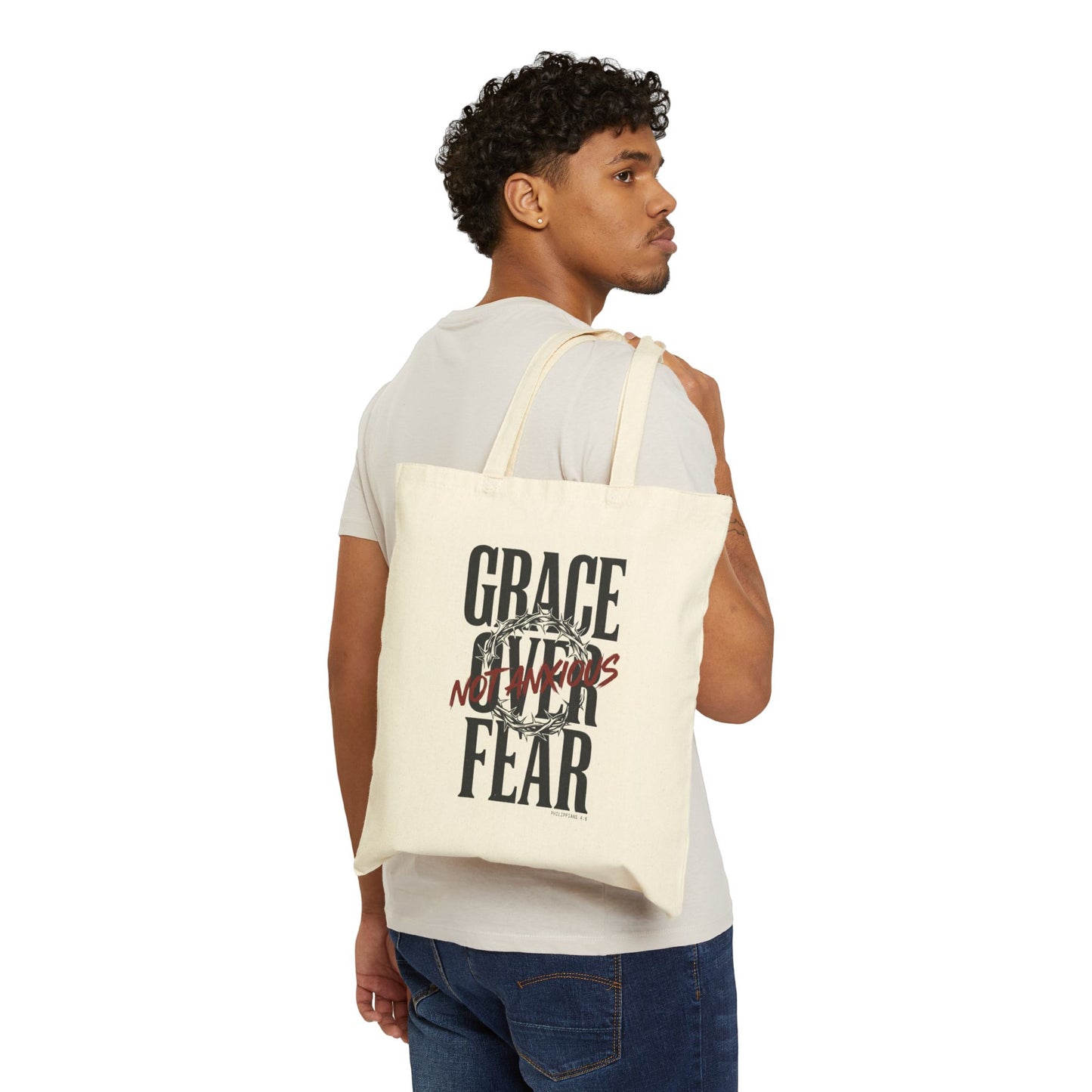 Grace Over Fear Tote | Christian Streetwear, Distressed Typography