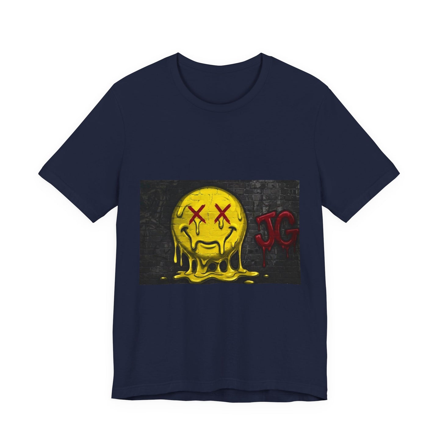 Melting Smiley Graphic Tee — Distressed Yellow Drip Face T-Shirt