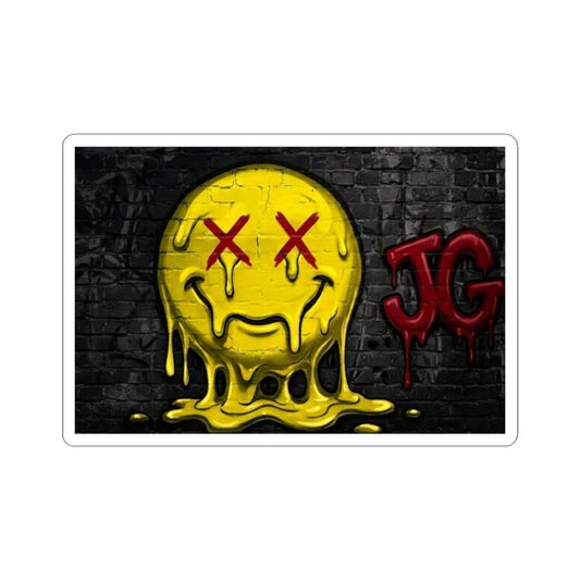 Melting Smile Sticker — Grunge Dripping Emoji Kiss-Cut Decal
