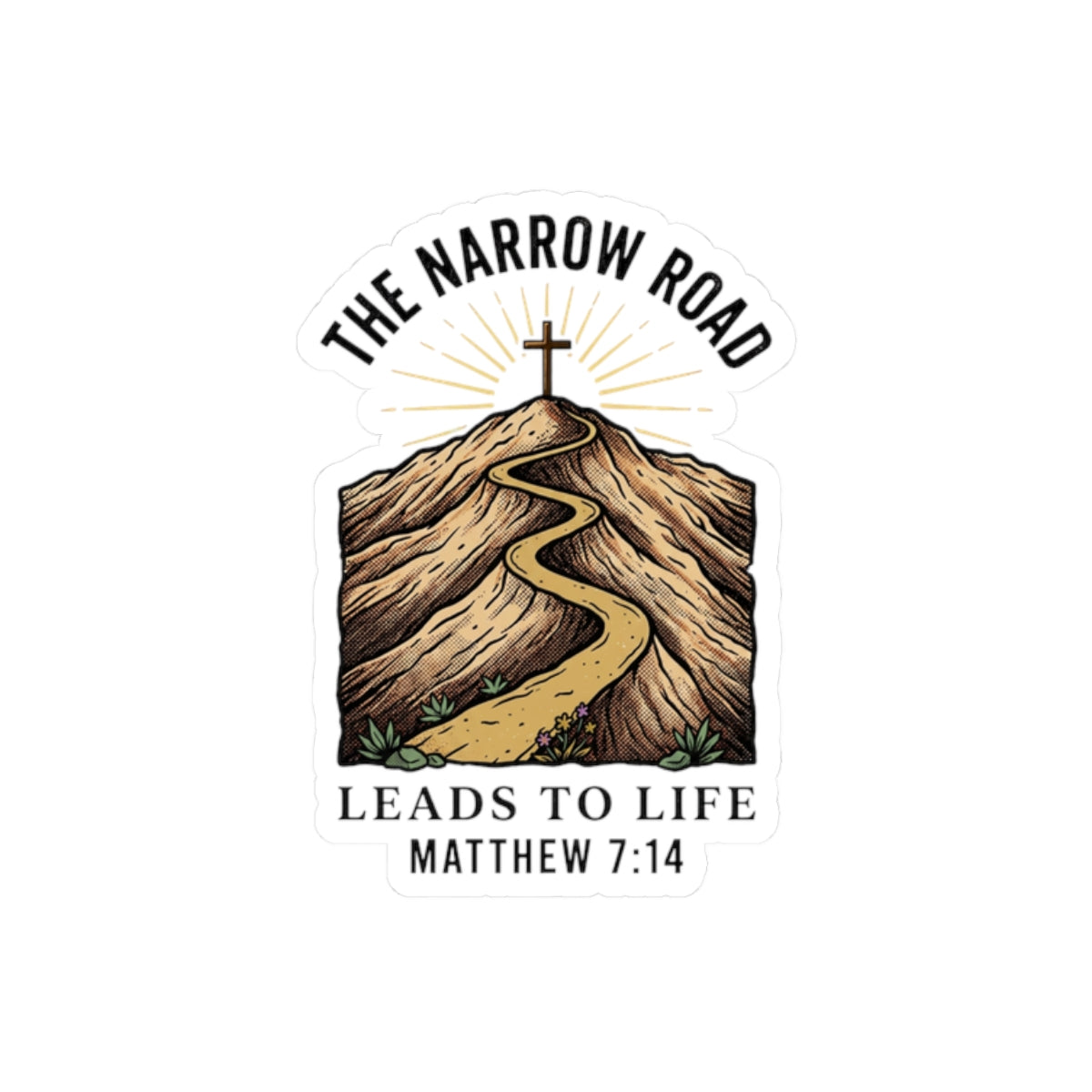 Narrow Road Matthew 7:14 Kiss-Cut Sticker | Christian Streetwear, Scripture