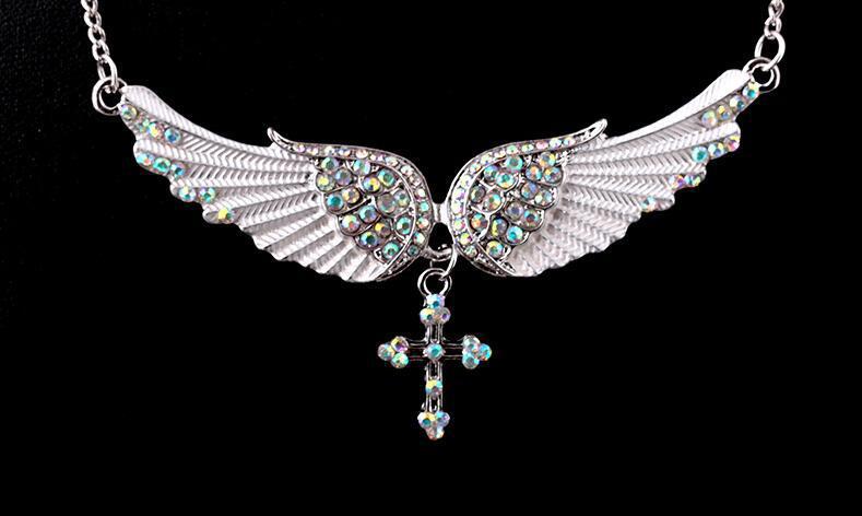 Angel Wings Pendant and Sweater Necklace with Gems