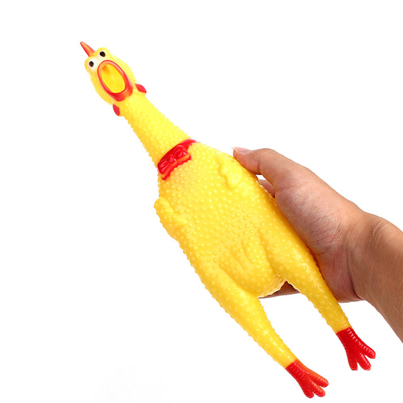 Durable Squeaky Chicken Dog Chew Toy in Yellow Rubber