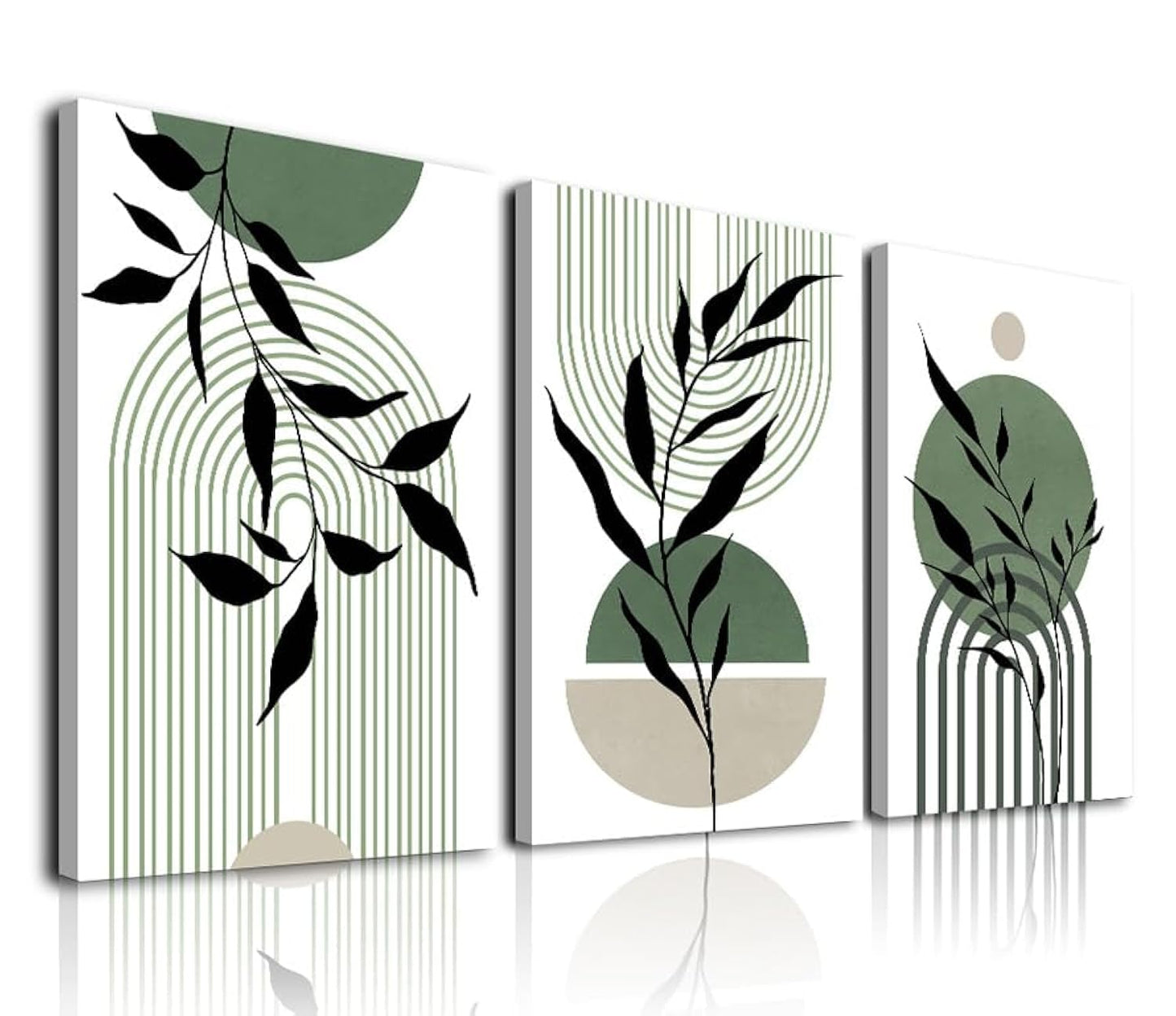 🌿 Sage Green Boho Wall Art Set of 3 – Minimalist Botanical Canvas Prints
