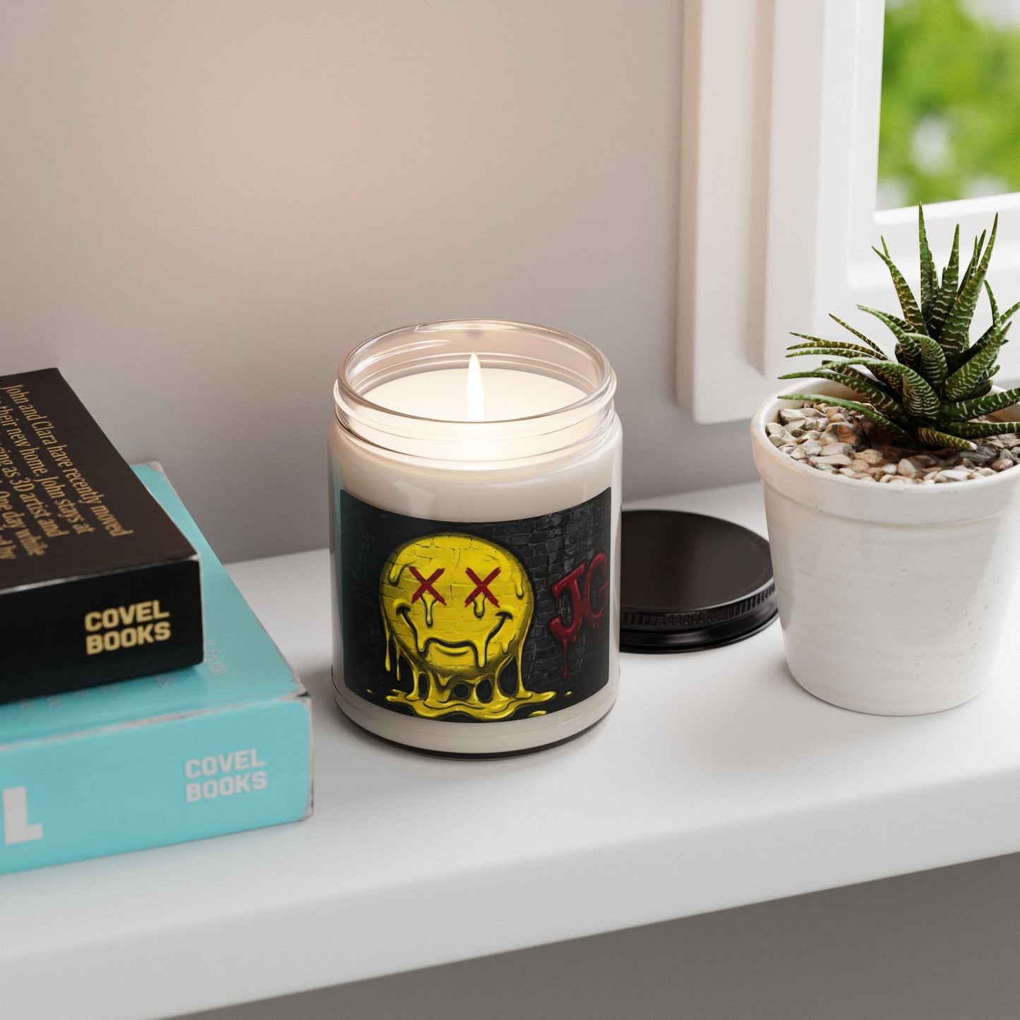 Melting Smiley Soy Candle — 9oz Scented Jar (Street Art Graphic)